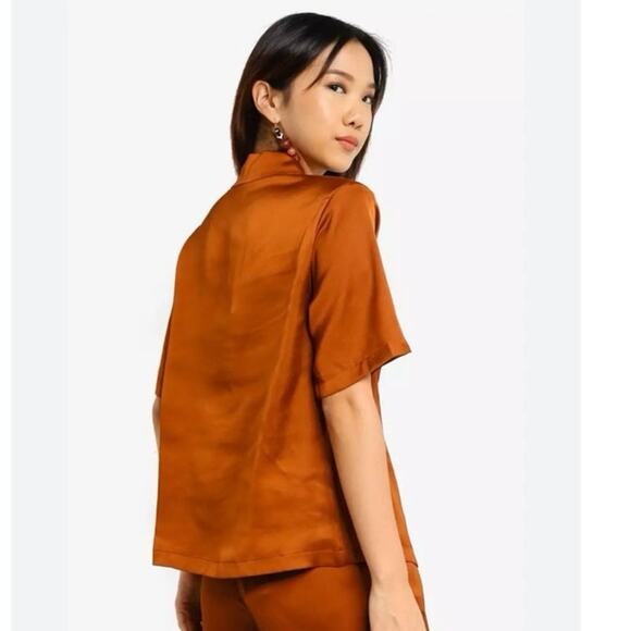 Anthropologie Charlie Holiday Heavenly Copper Rust Button Shirt size 4 - Picture 3 of 9